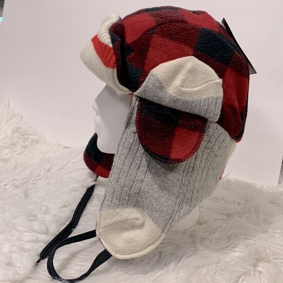 POOK Red Plaid Reversible Polar Fleece Bomber Style Trapper Hat unisex - Picture 9 of 10